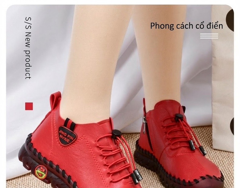 Giày Búp Bê Mềm Nữ Đế Bằng Chiều Cao Đế Khoảng 2cm Màu Đỏ, Đen, Nâu, Trắng Kem... chi tiết 3