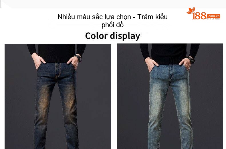 Quần Jean Nam Ống Đứng Vừa Vặn Phong Cách Retro Vải Denim Màu Xanh Dương chi tiết 11