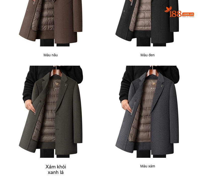 Áo Khoác Dạ Nam Dáng Dài Lót Lông Vũ Cổ chữ Vest Dày Dặn Màu Xám chi tiết 14