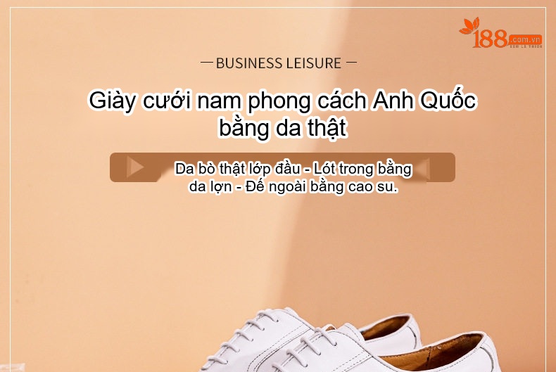 Giày Tây Buộc Dây Nam Da Bóng Chiều Cao Đế Khoảng 3cm Màu Trắng chi tiết 1