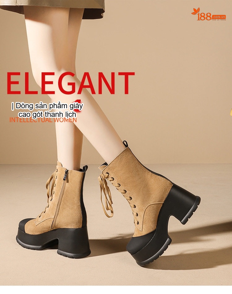 Boot Nữ Cổ Cao Da Mờ Phối Màu Chiều Cao Đế Khoảng 10cm chi tiết 1