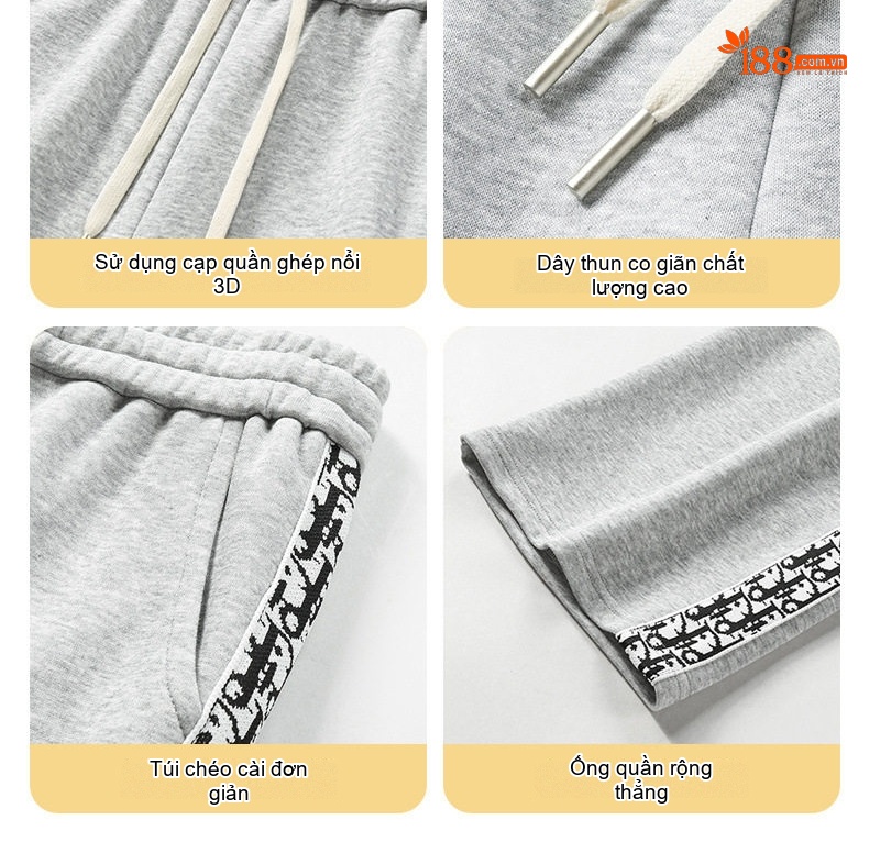Quần Ống Rộng Nam Dáng Thể Thao Phong Cách Hip Hop, Nối Dây Đai, Ống Suông Thoải Mái chi tiết 8