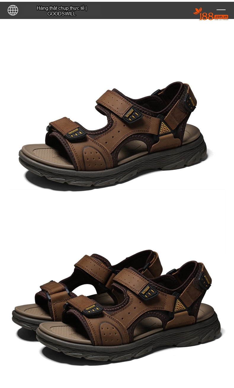 Sandal Nam Da Bò Hở Ngón Thoáng Khí Chiều Cao Đế Khoảng 3cm Màu Nâu, Đen chi tiết 26