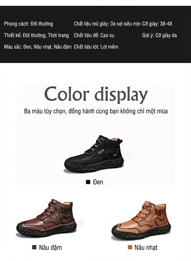 Giày Boot Nam Cổ Cao Dây Buộc Da Bóng Phong Cách Casual Chiều Cao Đế Khoảng 3cm Màu Nâu chi tiết 4