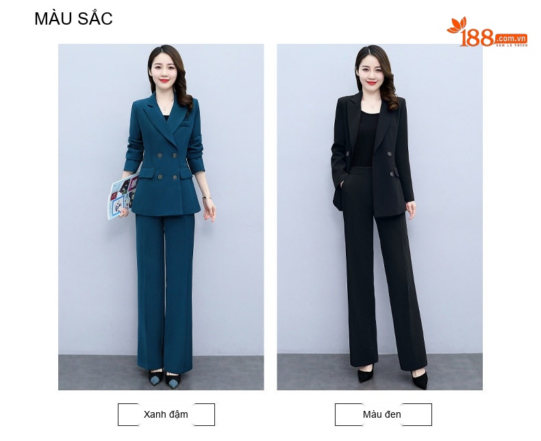 Bộ Vest Công Sở Nữ Dáng Ôm Phong Cách Thời Trang Màu Đen, Đỏ Rượu, Xanh, Trắng Kem chi tiết 3