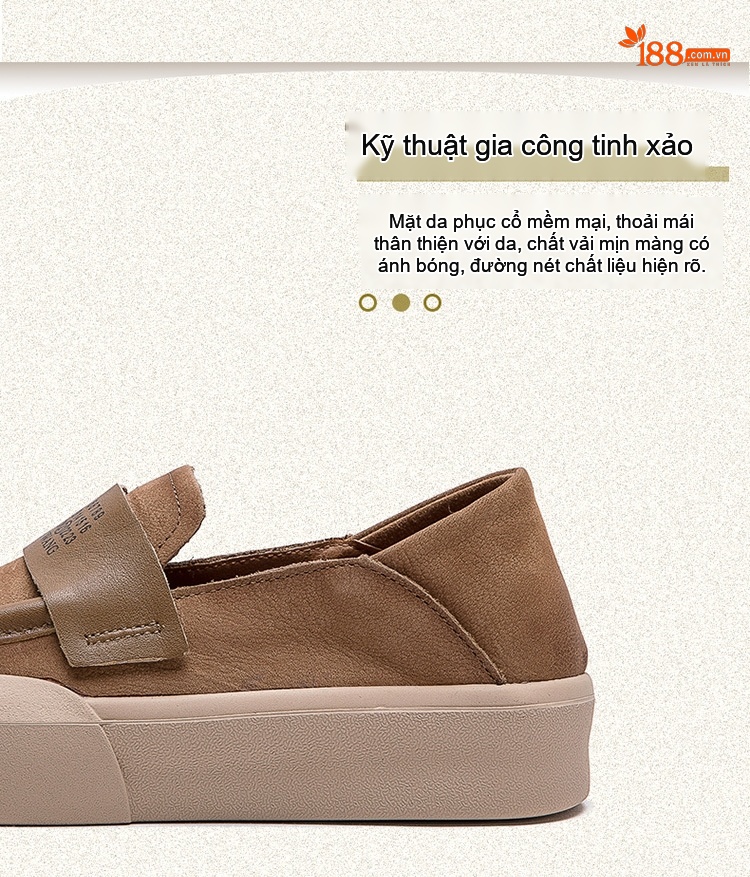 Giày Lười Nữ Da Mờ Đế Bệt Chiều Cao Đế Khoảng 3cm Màu Nâu chi tiết 4