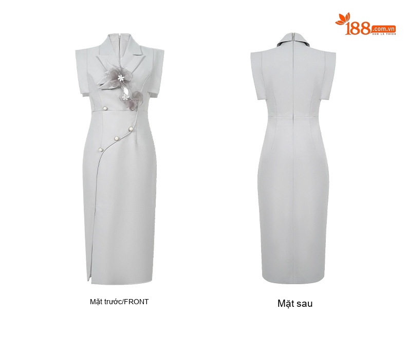 Váy Vest Công Sở Nữ Dáng Dài Ôm Eo Xẻ Tà Màu Xám chi tiết 5