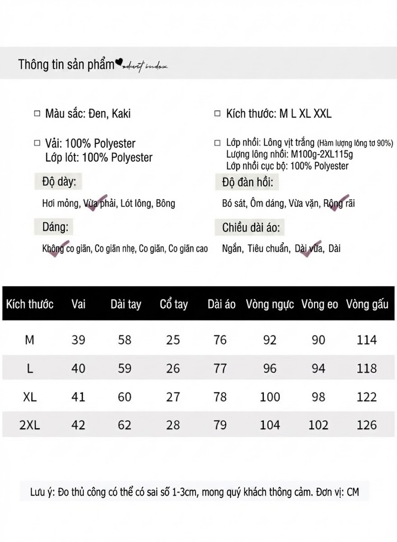 Áo Khoác Phao Nữ Dáng Vest Ôm Dáng Thời Trang Màu Đen, Nâu chi tiết 17