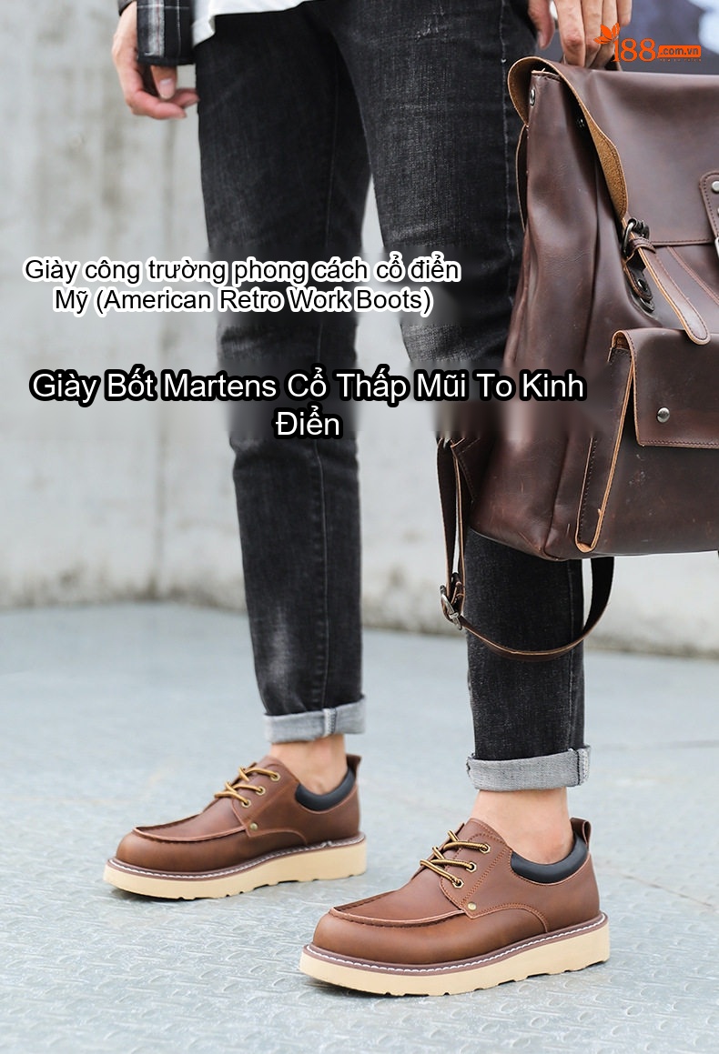 Giày Martens Nam Cổ Thấp Da Mờ Giày Tây Buộc Dây Chiều Cao Đế Khoảng 3cm Màu Nâu, Đen chi tiết 1