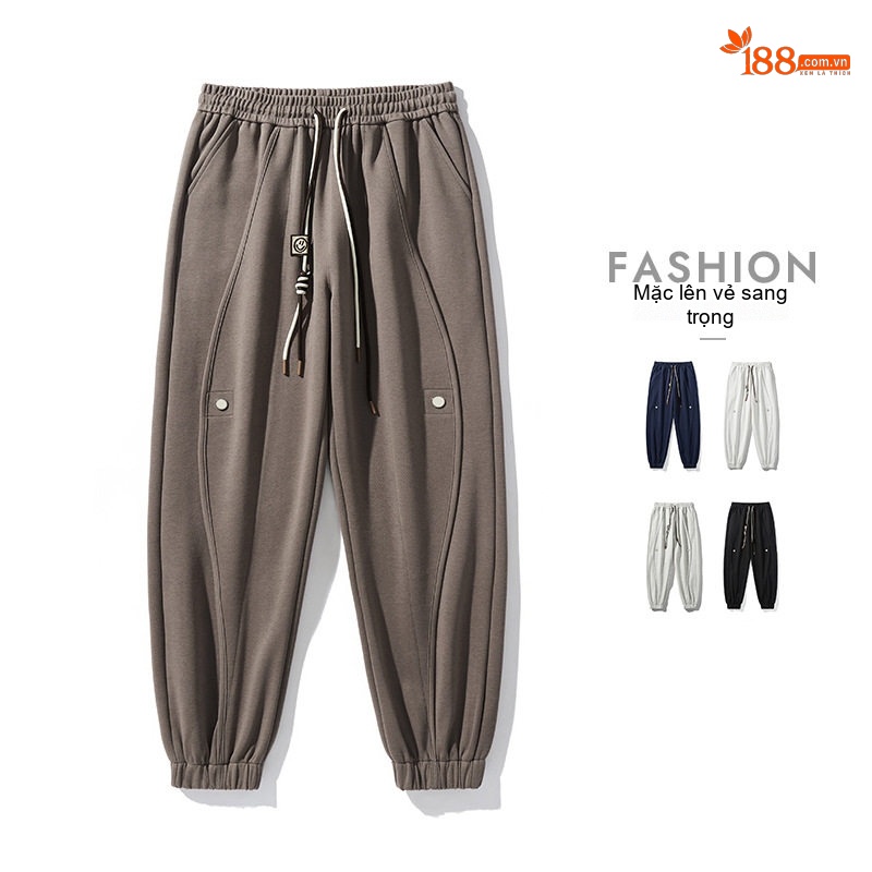 Quần Jogger Nam Dáng Dài Bo Ống Rộng Thoải Mái Màu Xám, Trắng Sọc, Đen, Xanh Navy