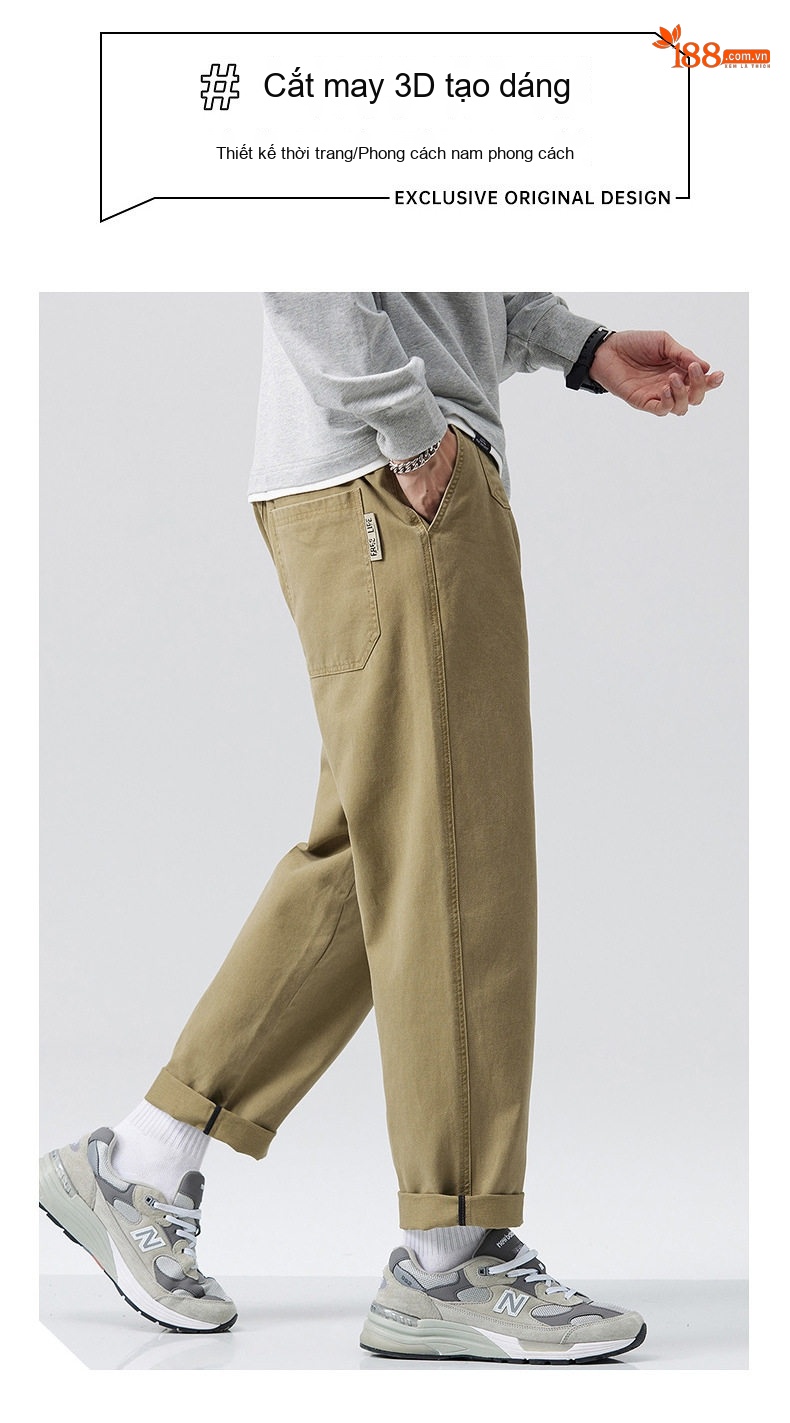 Quần Dài Nam Cotton Ống Suông Kiểu Mỹ Phong Cách Công Sở Màu Đen, Nâu, Xám, Be chi tiết 4