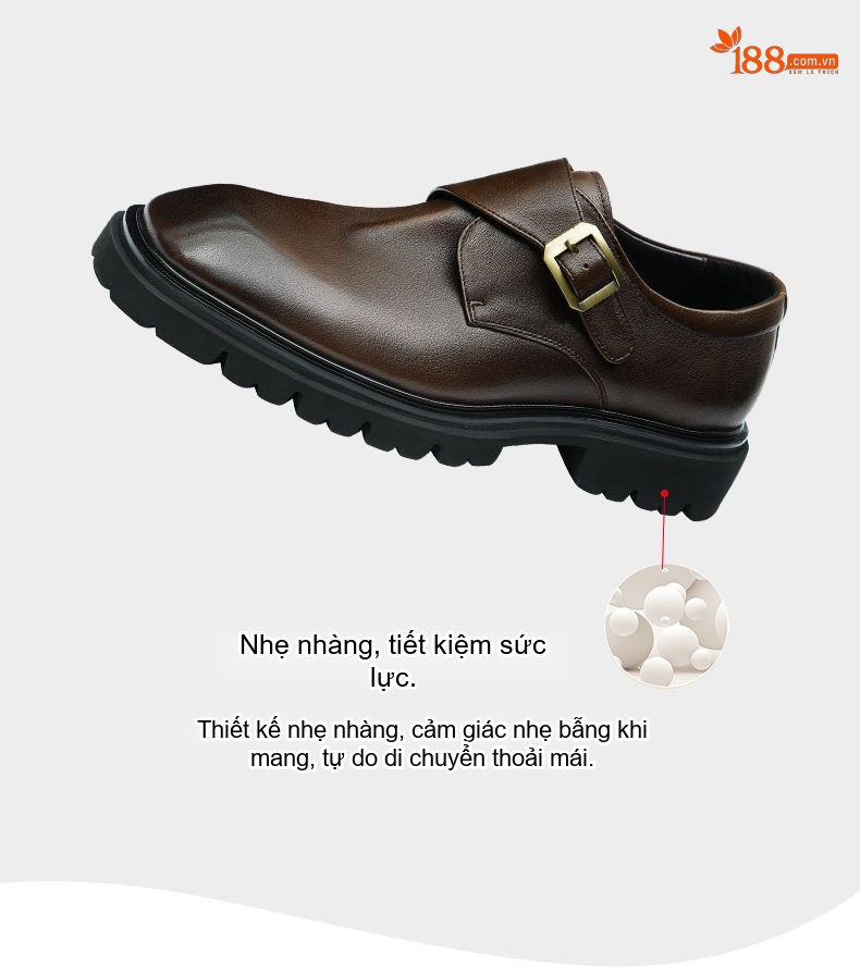 Giày Monkstrap Khóa Cài Nam Da Thật Chiều Cao Đế Khoảng 4cm Màu Đen, Nâu chi tiết 2