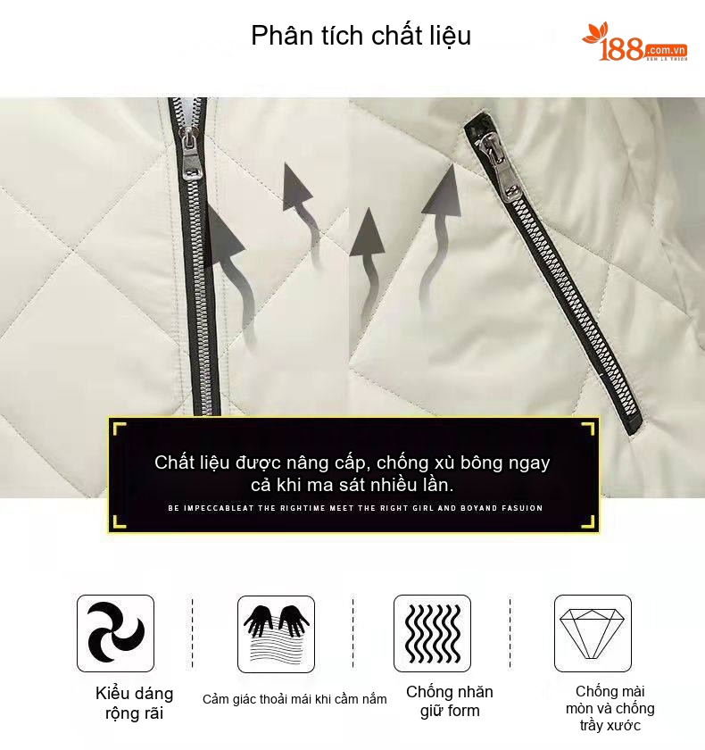 Áo Khoác Phao Nam Cotton Dày Dặn Lót Lông Cừu Giữ Ấm Kiểu Bomber Màu Đen, Xám, Kem chi tiết 4