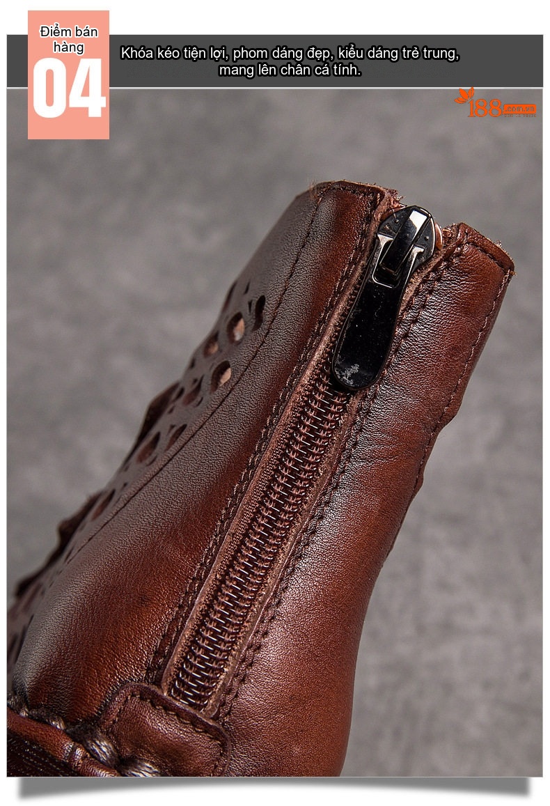 Giày Boot Nữ Da Bò Lỗ Thoáng Khí Gót Xuồng Chiều Cao Đế Khoảng 4cm Màu Nâu, Đen chi tiết 31