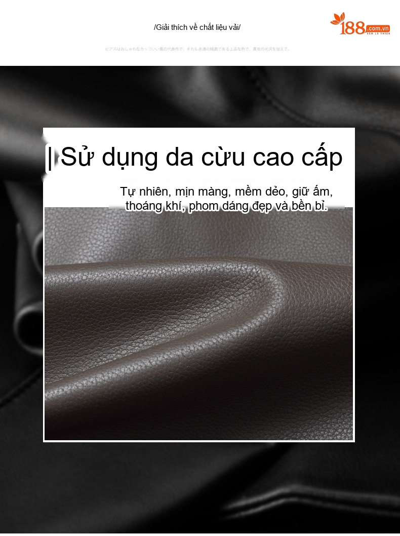 Áo Khoác Da Cừu Nam Có Mũ Trùm Đầu Dáng Ôm Thời Trang Màu Nâu, Đen chi tiết 2