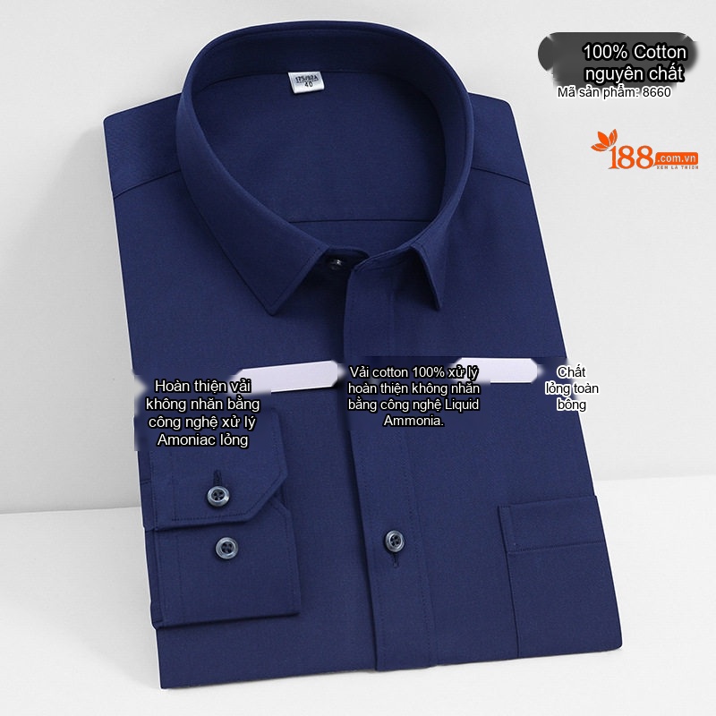 Áo Sơ Mi Dài Tay Nam Cotton Cao Cấp Chống Nhăn Màu Trắng, Xanh Dương, Đen, Đỏ...