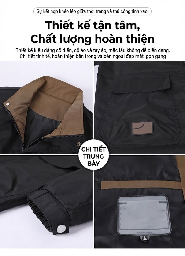 Áo Khoác Bomber Nam Cổ Trụ Phong Cách Công Sở Màu Be, Đen, Xanh chi tiết 5