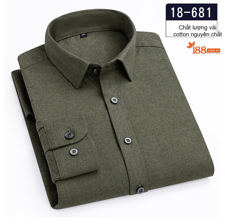 Áo Sơ Mi Nam Tay Dài Cotton Mài Lông Màu Xám, Đỏ, Xanh Dương, Xanh Lá... chi tiết 9