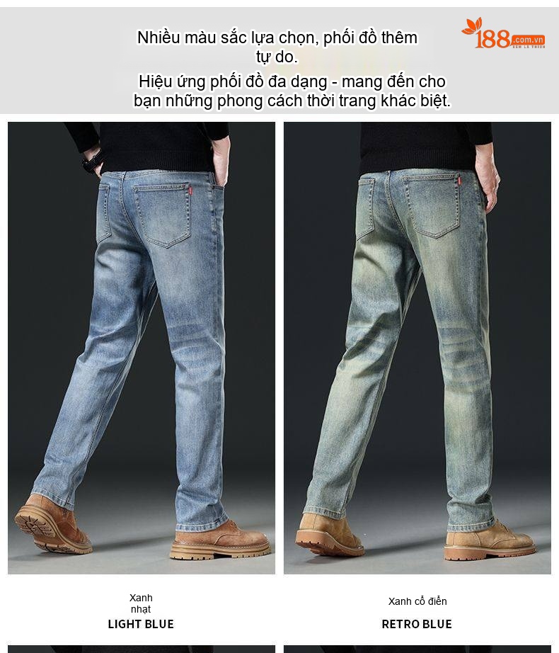 Quần Jean Nam Ống Đứng Dáng Rộng Co Giãn Thoải Mái Phong Cách Trung Niên Màu Xanh Dương, Xám chi tiết 5