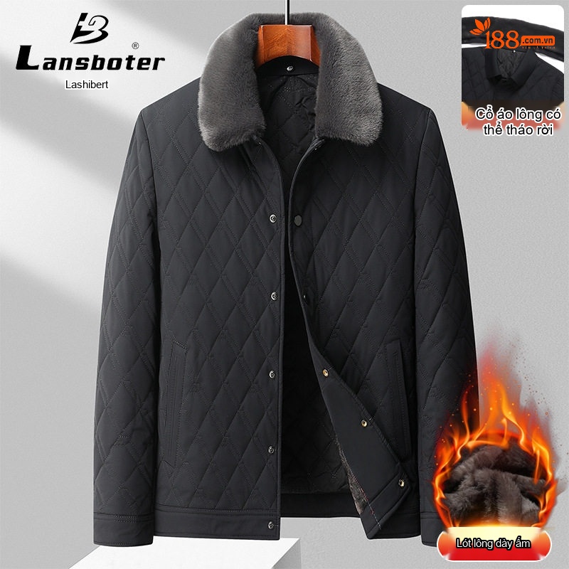 Áo Khoác Bông Nam Cotton Lót Lông Cổ Bẻ Dày Dặn Giữ Ấm Màu Xám, Đen, Xanh Navy