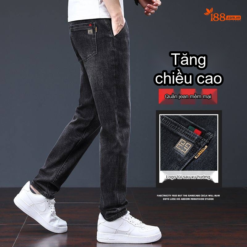 Quần Jean Nam Dáng Ôm Chân Thu Đông Thêu Họa Tiết Màu Đen, Xám