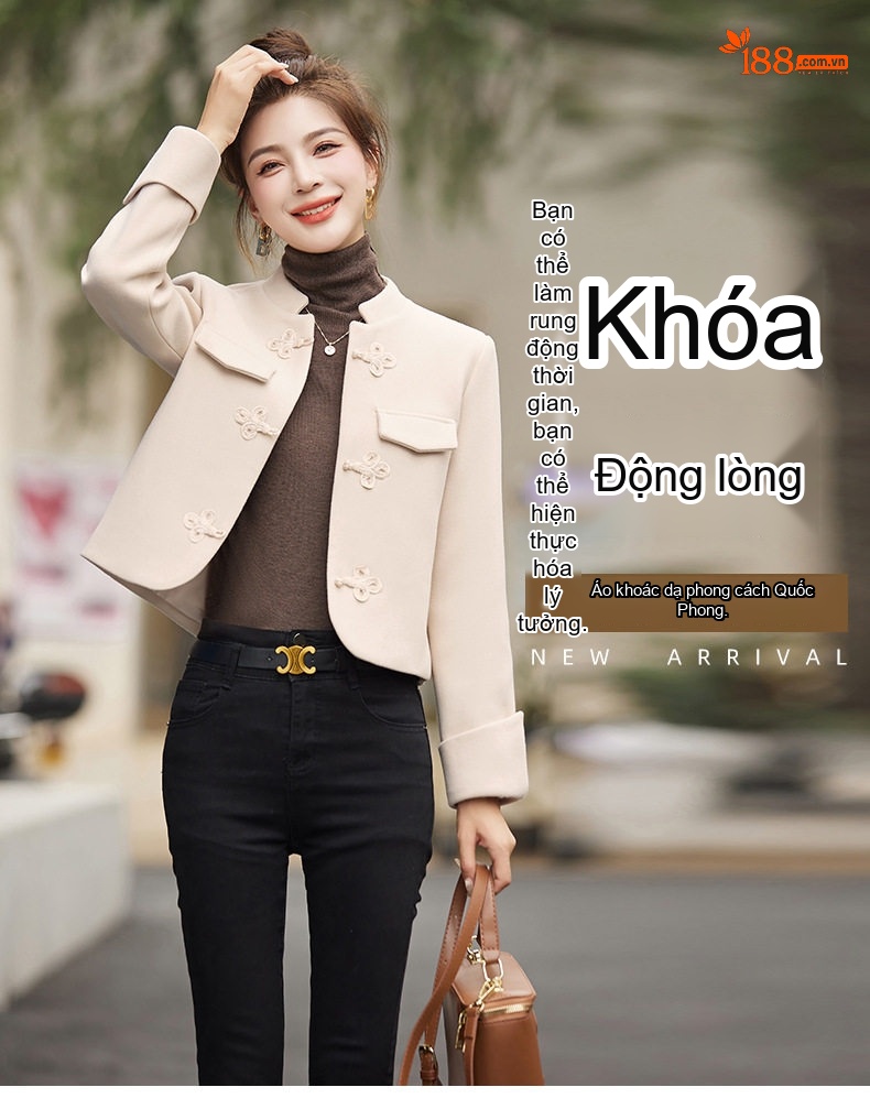 Áo Khoác Lông Cừu Cổ Tàu Tay Lỡ Khuy Nút Phong Cách Trung Hoa Màu Be, Nâu, Đỏ chi tiết 2