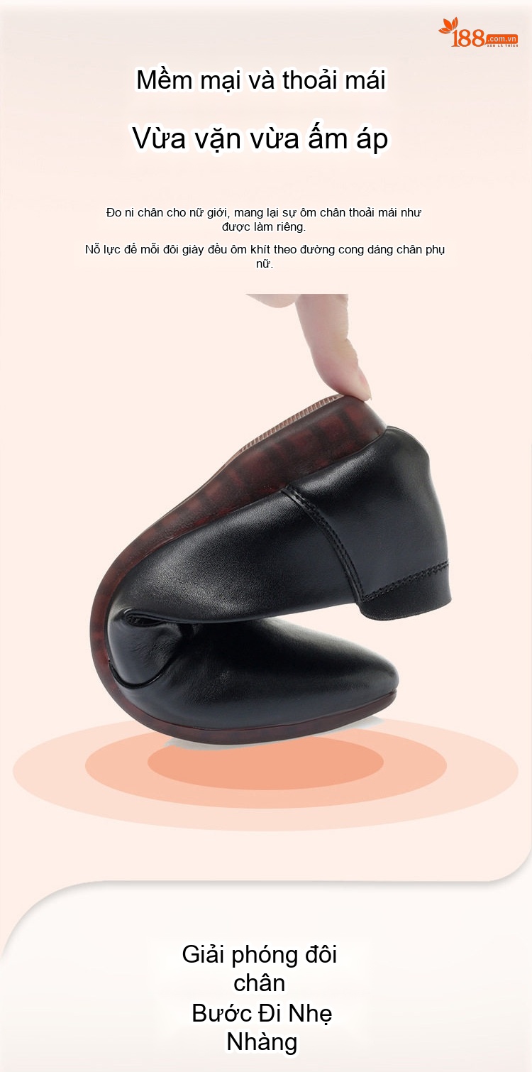 Giày Búp Bê Nữ Da Thật Mềm Mại Chiều Cao Đế Khoảng 2cm Màu Kem, Nâu, Đen chi tiết 5
