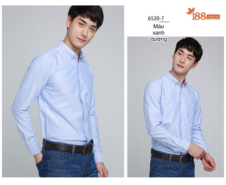 Áo Sơ Mi Tay Dài Nam Cotton Dáng Ôm Vừa Vặn Màu Xanh, Đen, Tím, Trắng... chi tiết 15