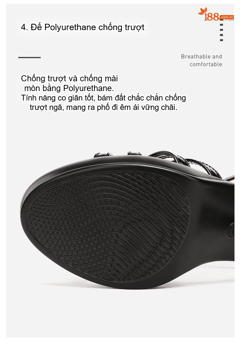 Giày Sandal Cao Gót Nữ Hở Ngón Quai Ngang Da Bóng Gót Cao 8cm Màu Đen, Đỏ, Trắng chi tiết 10