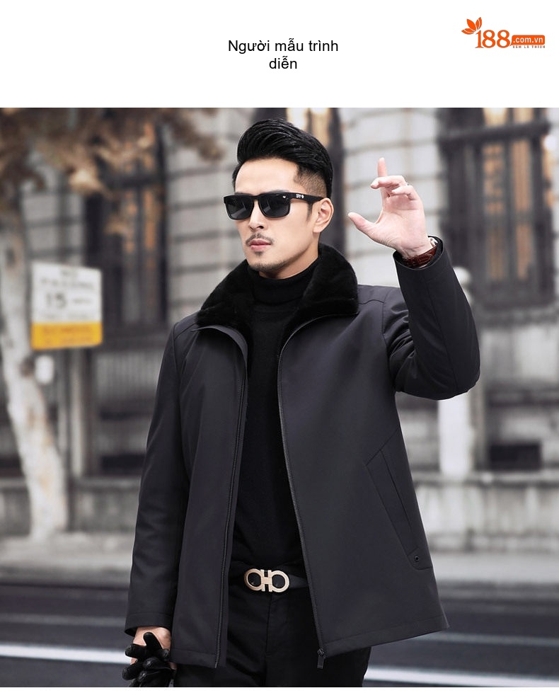 Áo Khoác Parka Nam Lót Lông Chồn Toàn Thân Dáng Dài Trung Niên Phong Cách Doanh Nhân Màu Đen chi tiết 8