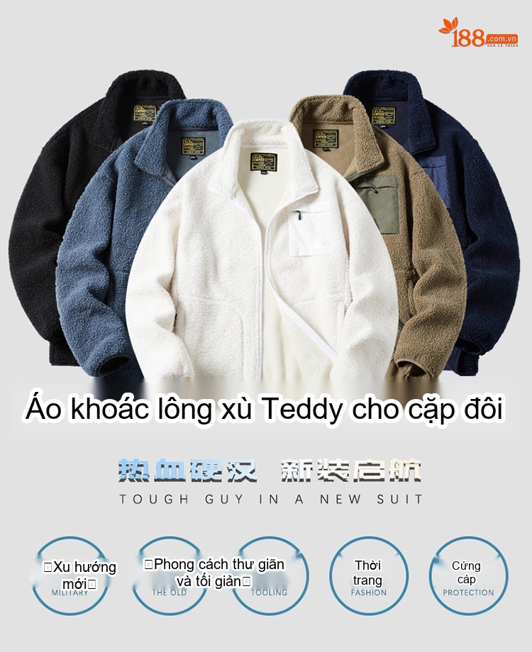 Áo Khoác Nam Lông Cừu Non Dày Dặn Lót Nỉ Màu Nâu, Xanh Navy, Đen, Trắng... chi tiết 1