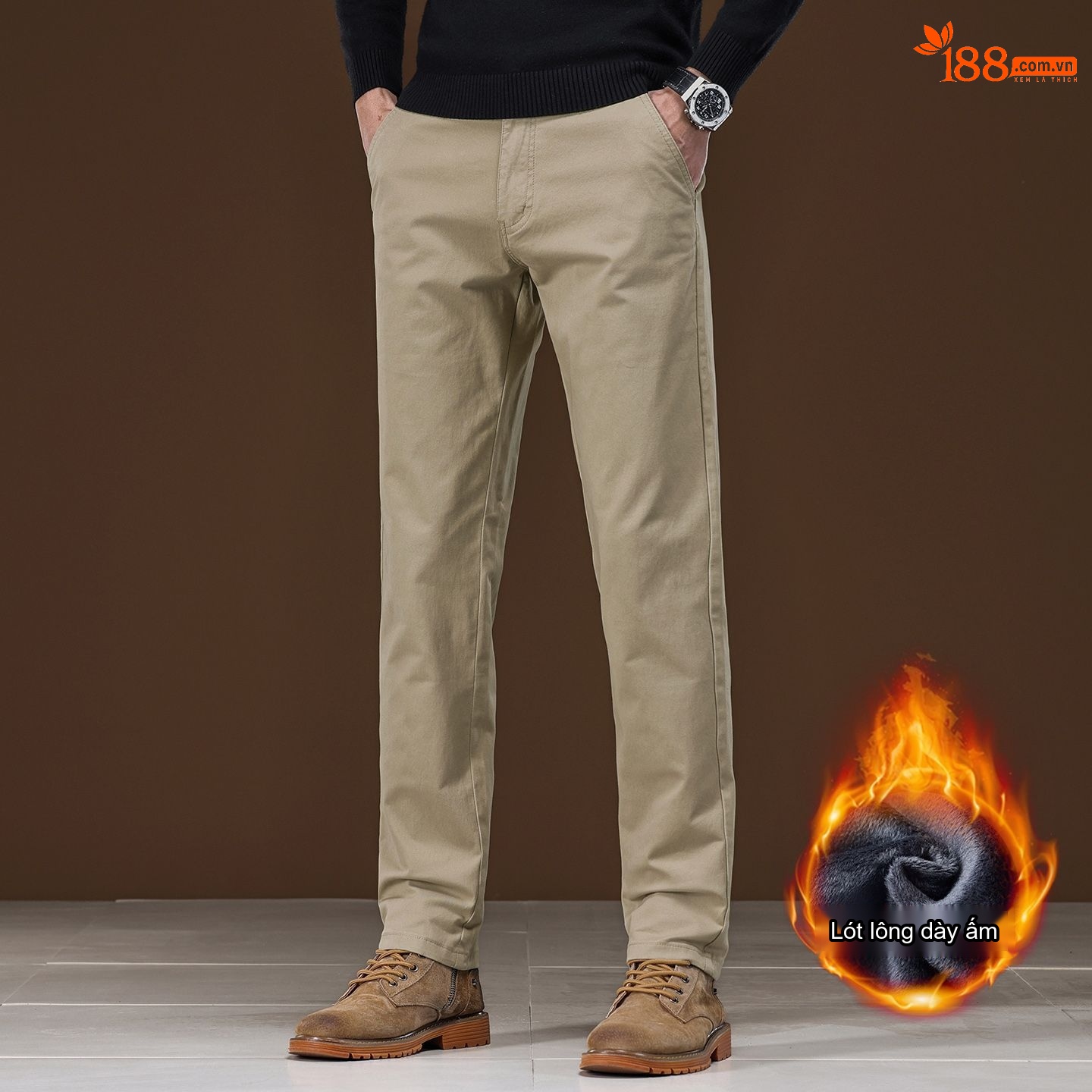 Quần Dài Nam Cotton Dáng Rộng Ống Suông Co Giãn Thoải Mái Màu Be, Đen, Xám, Xanh Navy chi tiết 6