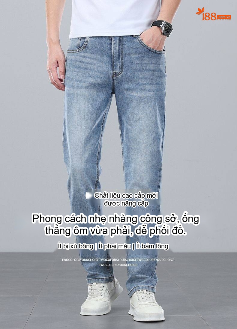 Quần Jean Nam Ống Suông Dáng Rộng Cotton Co Giãn Màu Xanh Nhạt, Xanh Đậm chi tiết 1