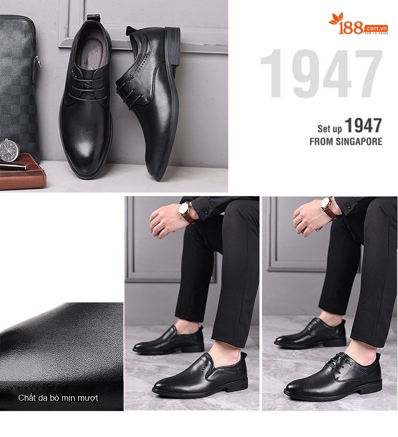 Giày Lười Nam Da Bò Mũi Nhọn Chiều Cao Đế Khoảng 3cm Màu Đen chi tiết 7