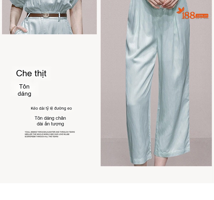 Jumpsuit Nữ Tay Ngắn Cổ chữ Vest Dáng Suông Chiết Eo Thanh Lịch Màu Xanh chi tiết 4
