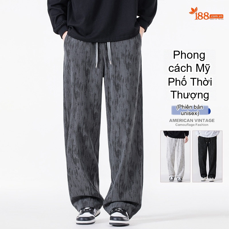 Quần Ống Rộng Nam Dáng Thể Thao Vải Sọc Ziczac Phong Cách Retro Mỹ