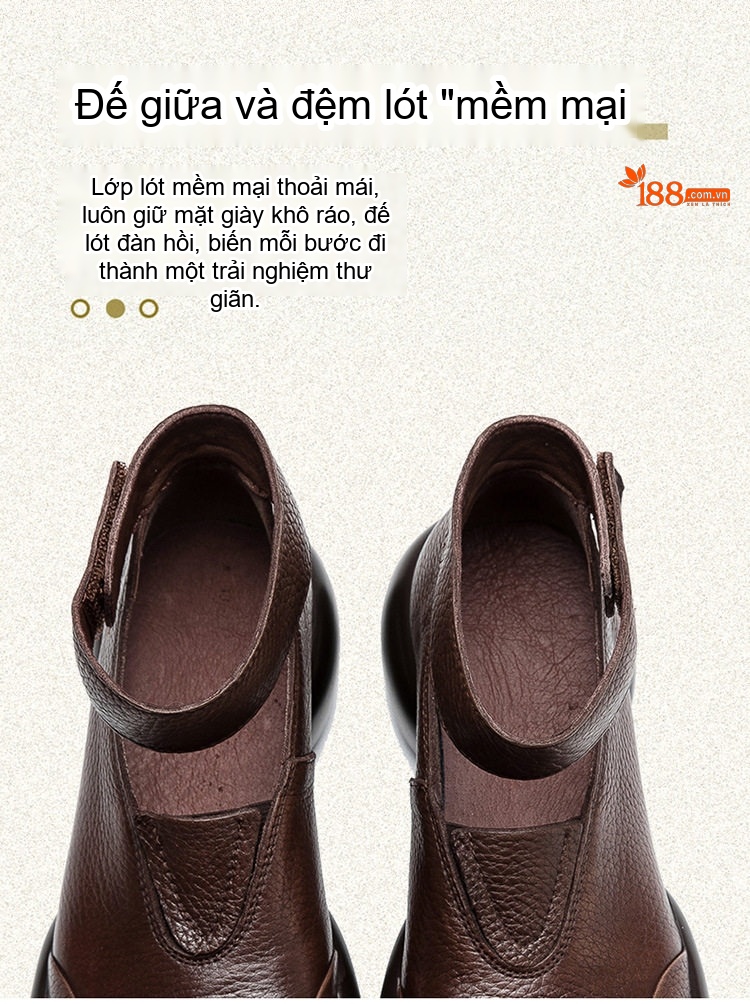 Giày Búp Bê Nữ Quai Dán Da Mờ Đế Bệt Chiều Cao Đế Khoảng 4cm Màu Đen, Nâu chi tiết 6