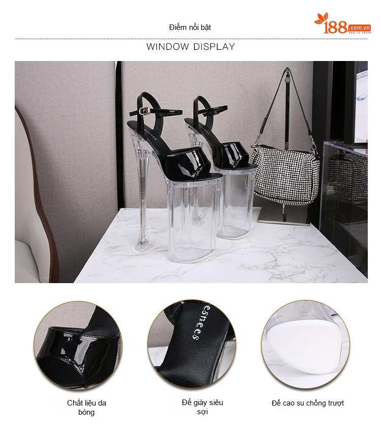Giày Sandal Cao Gót Nữ Quai Ngang Da Bóng Gót Cao 10cm - 12cm Màu Đen, Đỏ, Trắng, Bạc... chi tiết 5