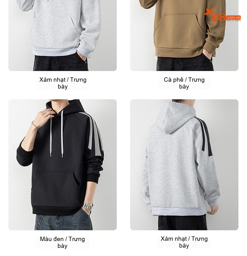 Áo Hoodie Nam Dáng Rộng Có Mũ Phong Cách Thể Thao Sọc Kẻ chi tiết 11
