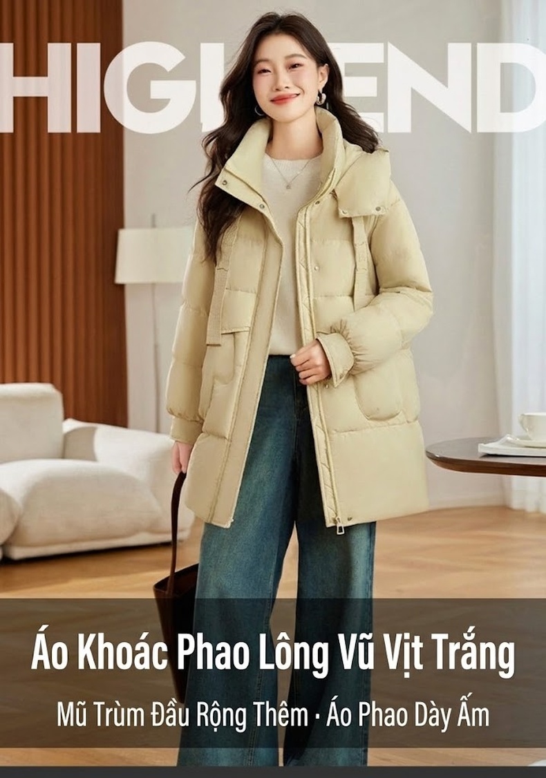 Áo Phao Nữ Dáng Dài Vừa Người Thời Trang Cao Cấp Giữ Ấm Lót Lông Vũ Trắng Màu Be, Đen, Hồng chi tiết 3