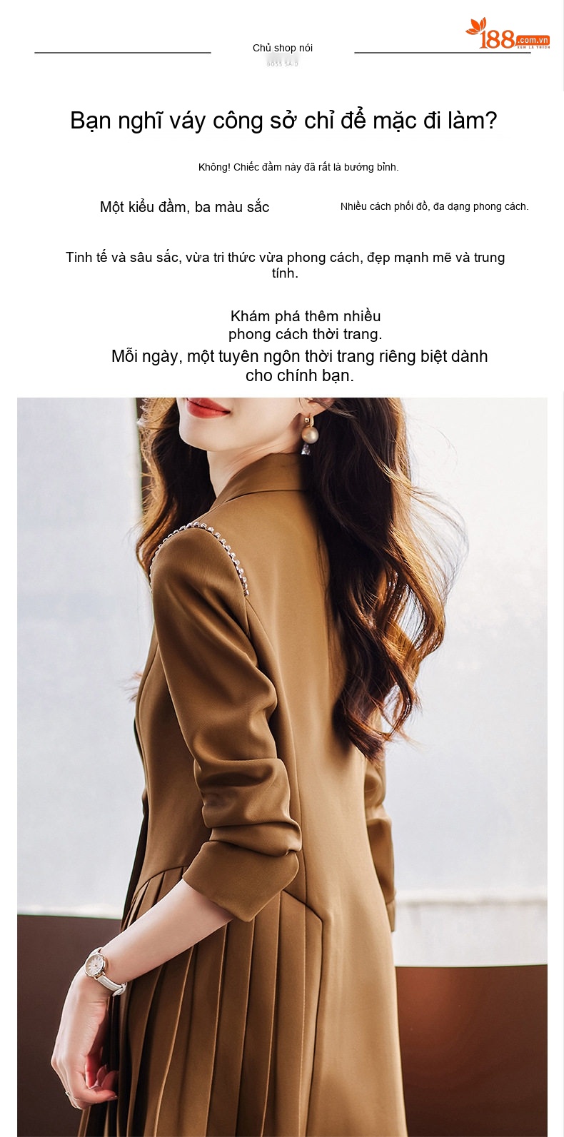 Váy Vest Nữ dáng chữ A Chiết Ly Phong Cách Công Sở Thanh Lịch Màu Đen, Nâu, Xanh chi tiết 6