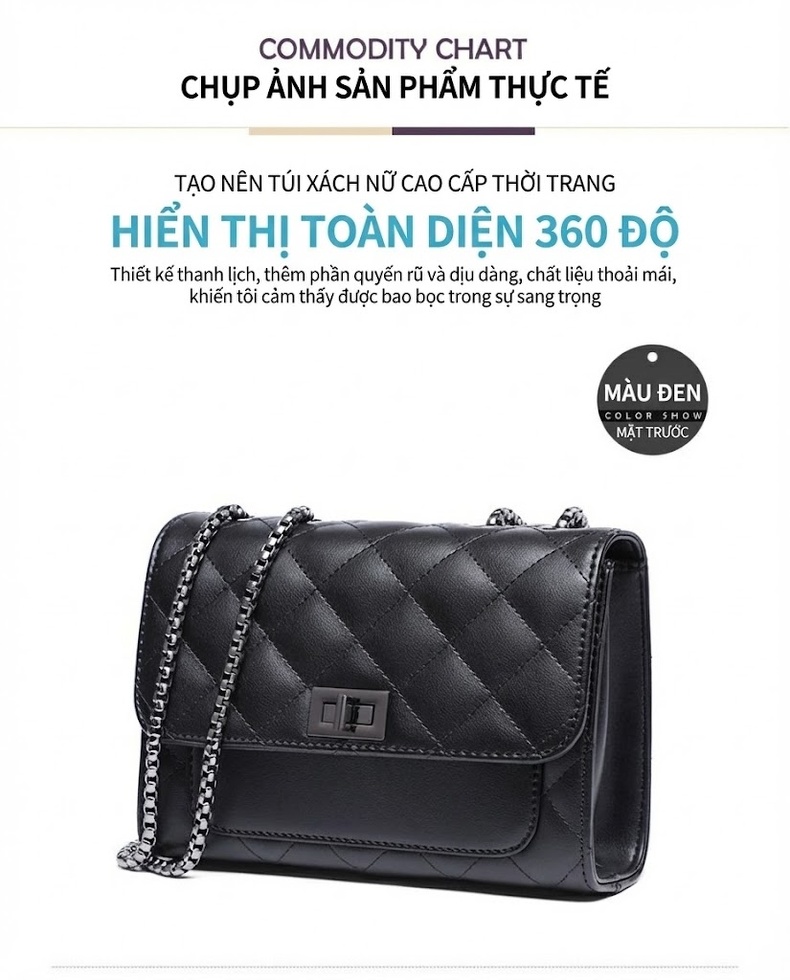 Túi Đeo Chéo Nữ Da Thật Dây Xích Thời Trang Cao Cấp Màu Đen chi tiết 15
