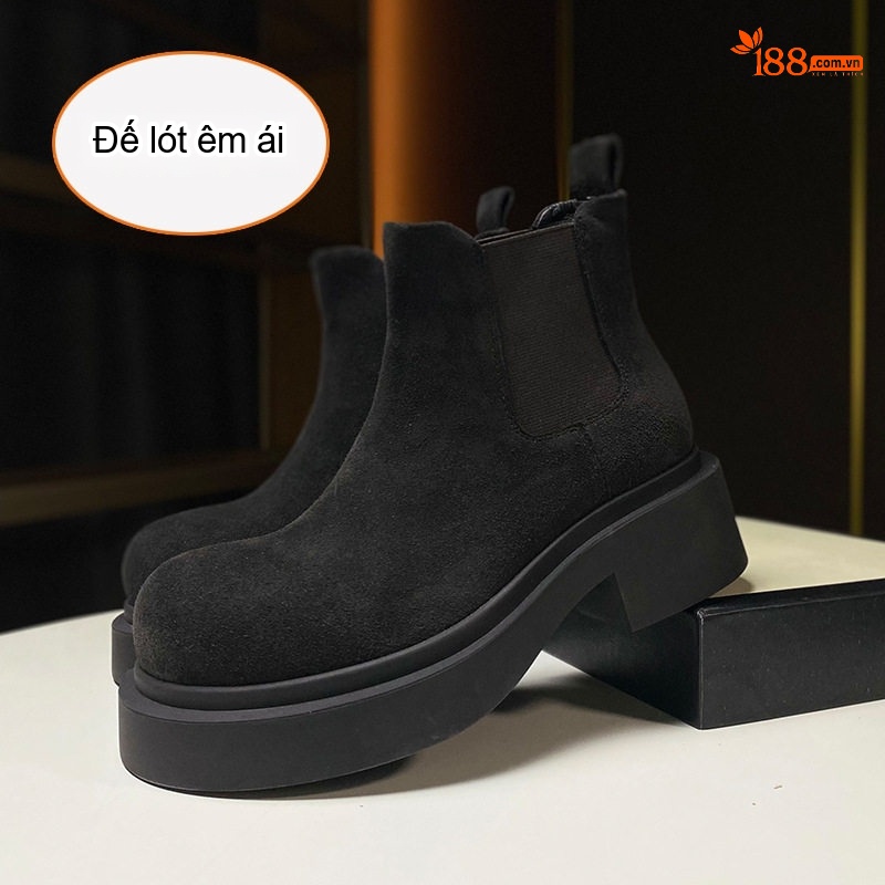 Boot Chelsea Nữ Da Bò Satin Đế Cao 5cm Màu Đen, Nâu