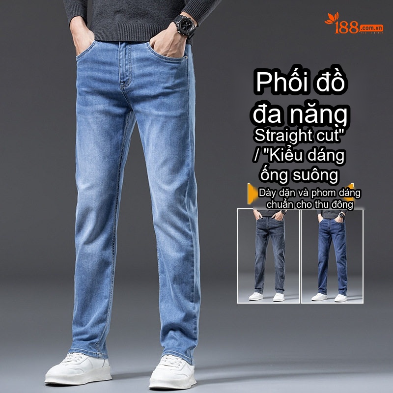 Quần Jean Nam Ống Đứng Co Giãn Thoải Mái Màu Xanh Đậm, Xanh Nhạt