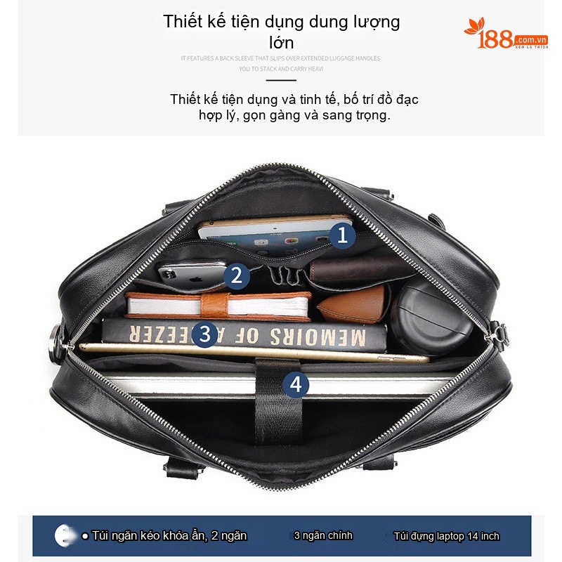 Cặp Túi Xách Tay Công Sở Nam Da Thật Đựng Laptop 15 Inch Màu Đen