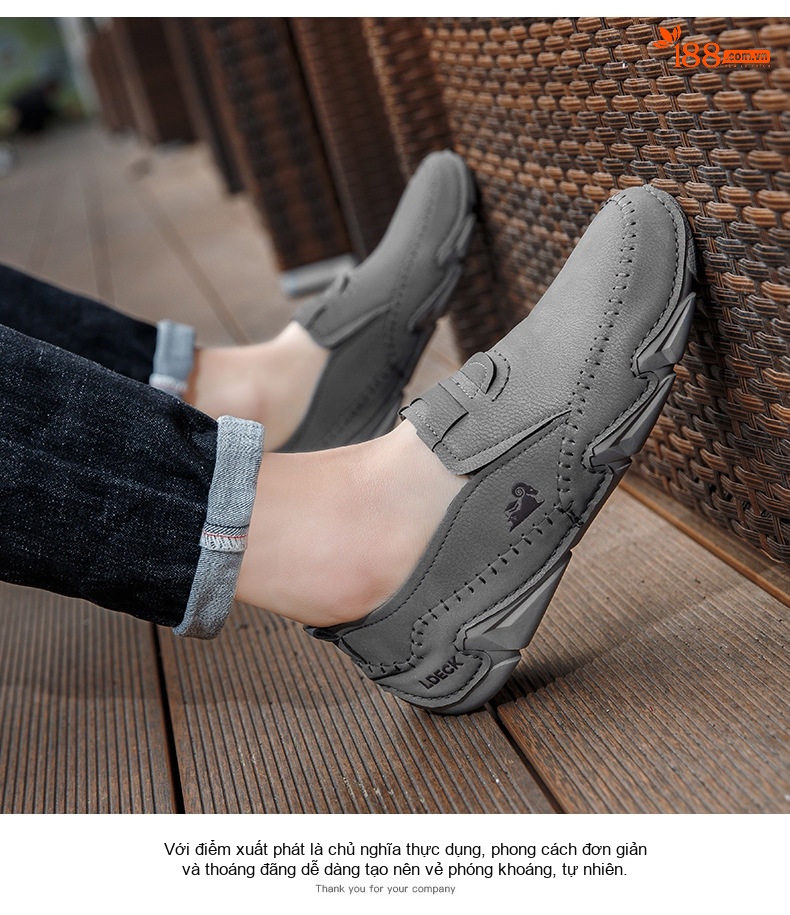 Giày Lười Nam Da Mờ Thoáng Khí Chống Trượt Chiều Cao Đế Khoảng 3cm Màu Kem, Đen, Nâu, Xám chi tiết 26