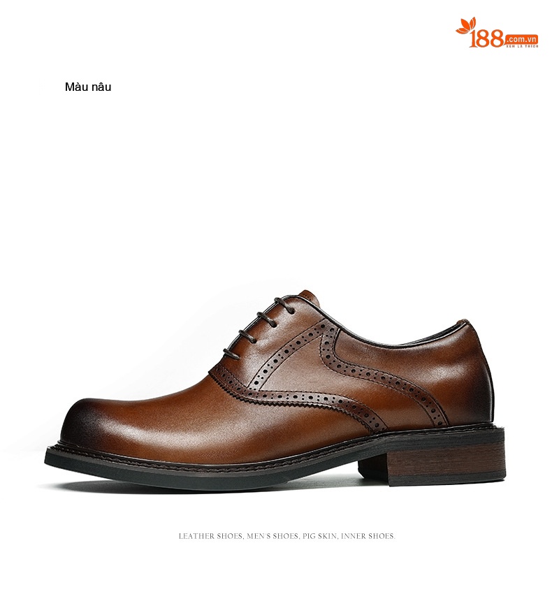 Giày Tây Buộc Dây Nam Da Thật Brogue Chiều Cao Đế Khoảng 3cm Màu Đen, Nâu chi tiết 13