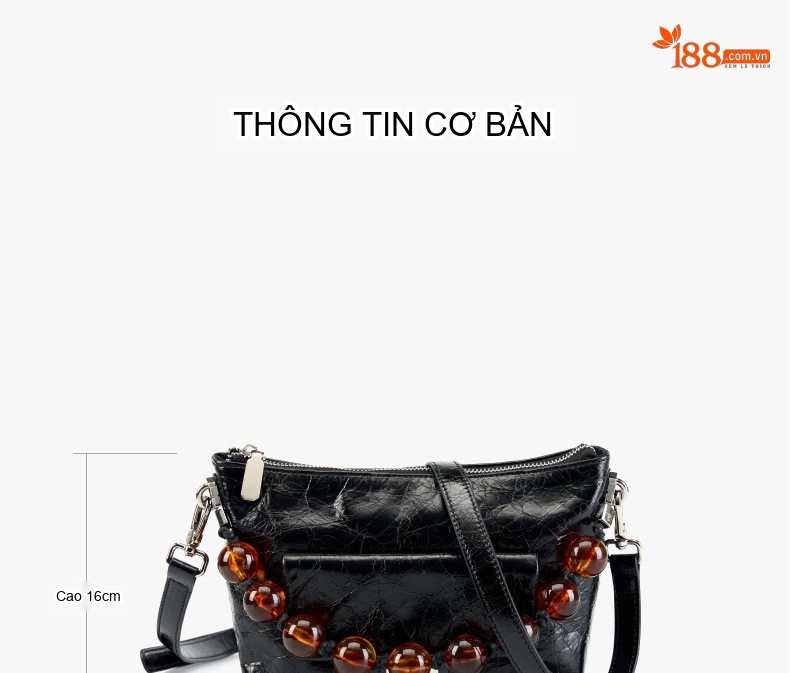Túi Đeo Vai Nữ Da Bóng Chuỗi Hạt Phong Cách Retro Màu Đen, Đỏ chi tiết 16