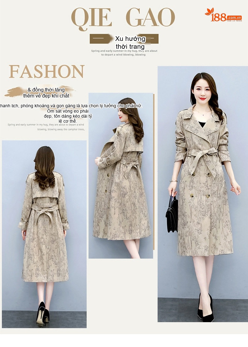 Áo Khoác Trench Coat Nữ Dáng Dài Chất Liệu Lông Hươu Màu Be chi tiết 4