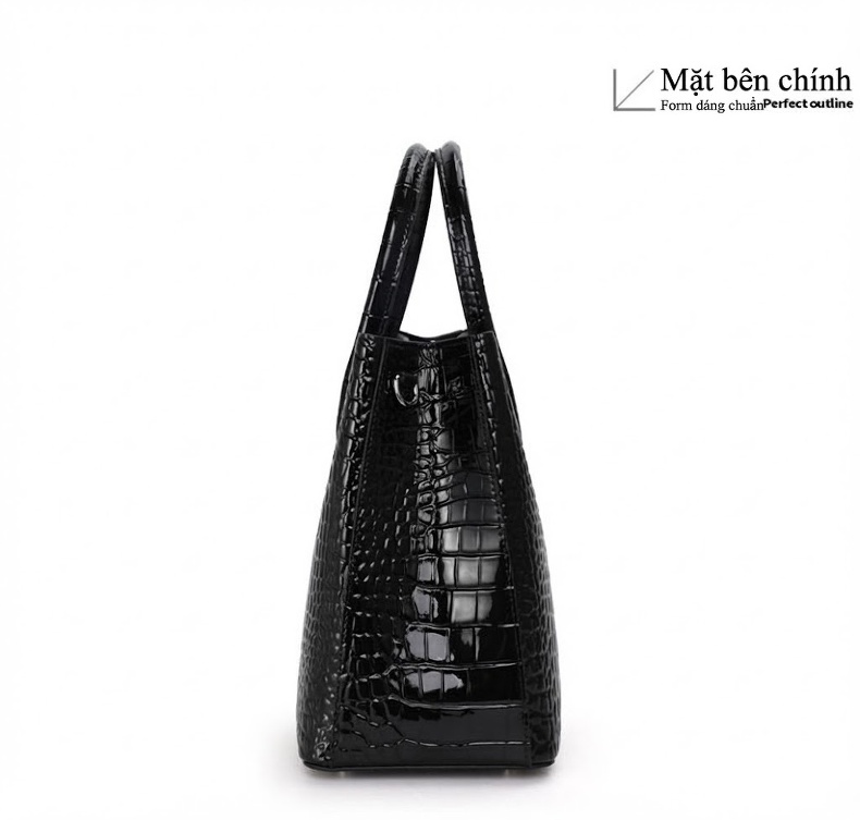 Túi Tote Nữ Da Bò Dập Vân Cá Sấu Đeo Vai Đựng Vừa A4 Công Sở Màu Đen chi tiết 11